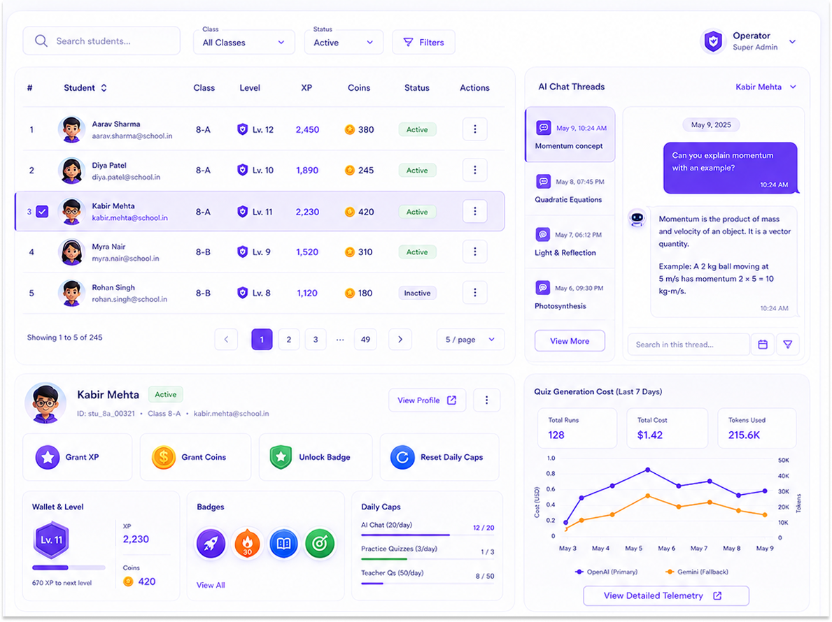 Orbit admin console — gamification controls + audit log
