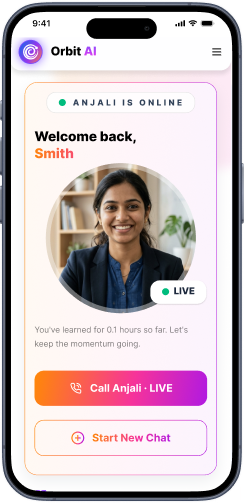 The Orbit AI mobile app showing a personalized quiz and chat with the AI tutor